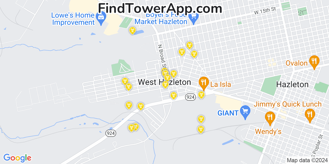 AT&T 4G/5G cell tower coverage map West Hazleton, Pennsylvania
