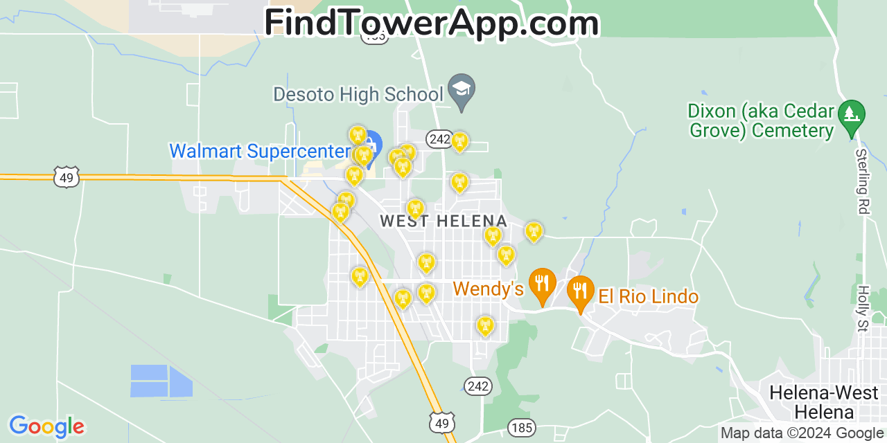 AT&T 4G/5G cell tower coverage map West Helena, Arkansas