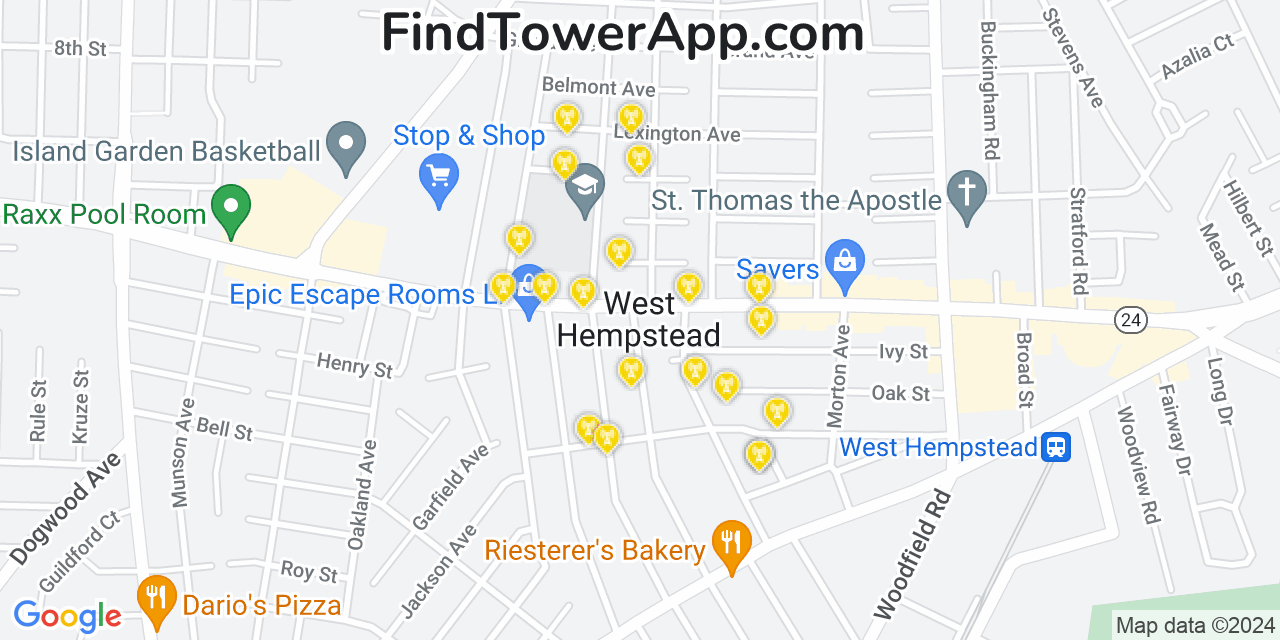 AT&T 4G/5G cell tower coverage map West Hempstead, New York
