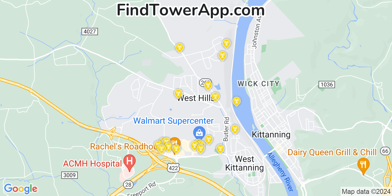 AT&T 4G/5G cell tower coverage map West Hills, Pennsylvania