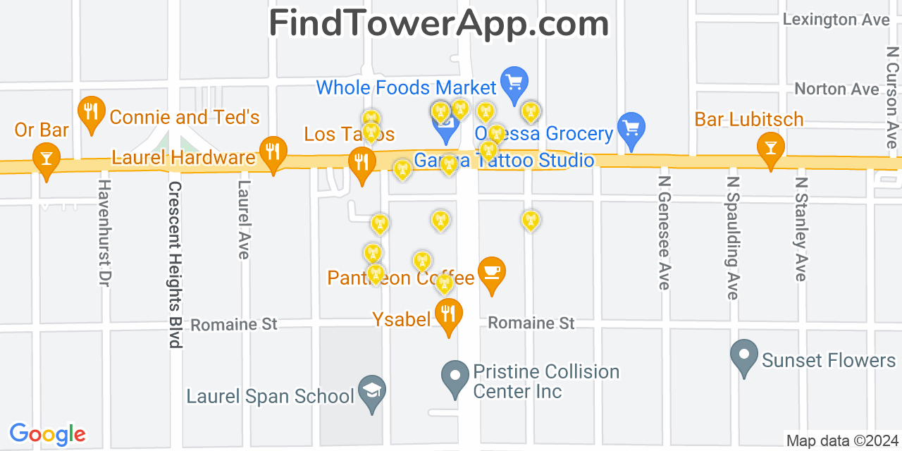 AT&T 4G/5G cell tower coverage map West Hollywood, California