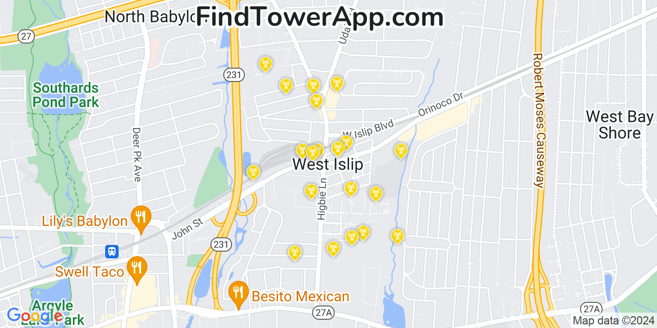 AT&T 4G/5G cell tower coverage map West Islip, New York