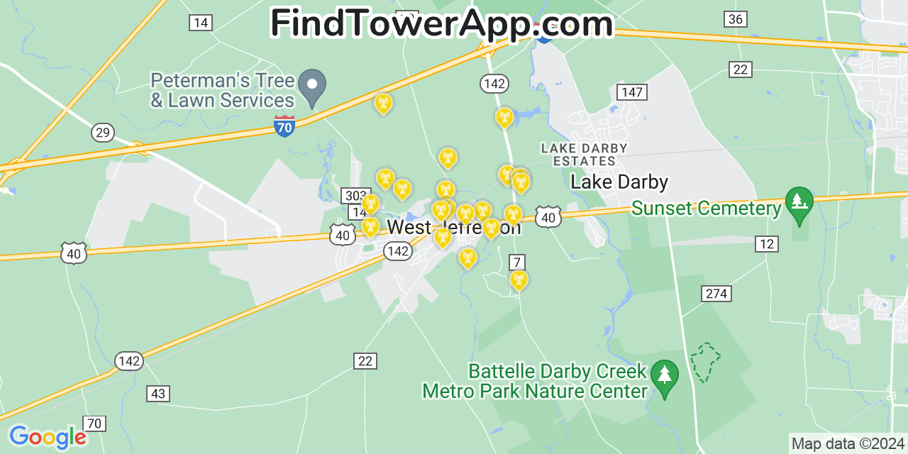 AT&T 4G/5G cell tower coverage map West Jefferson, Ohio