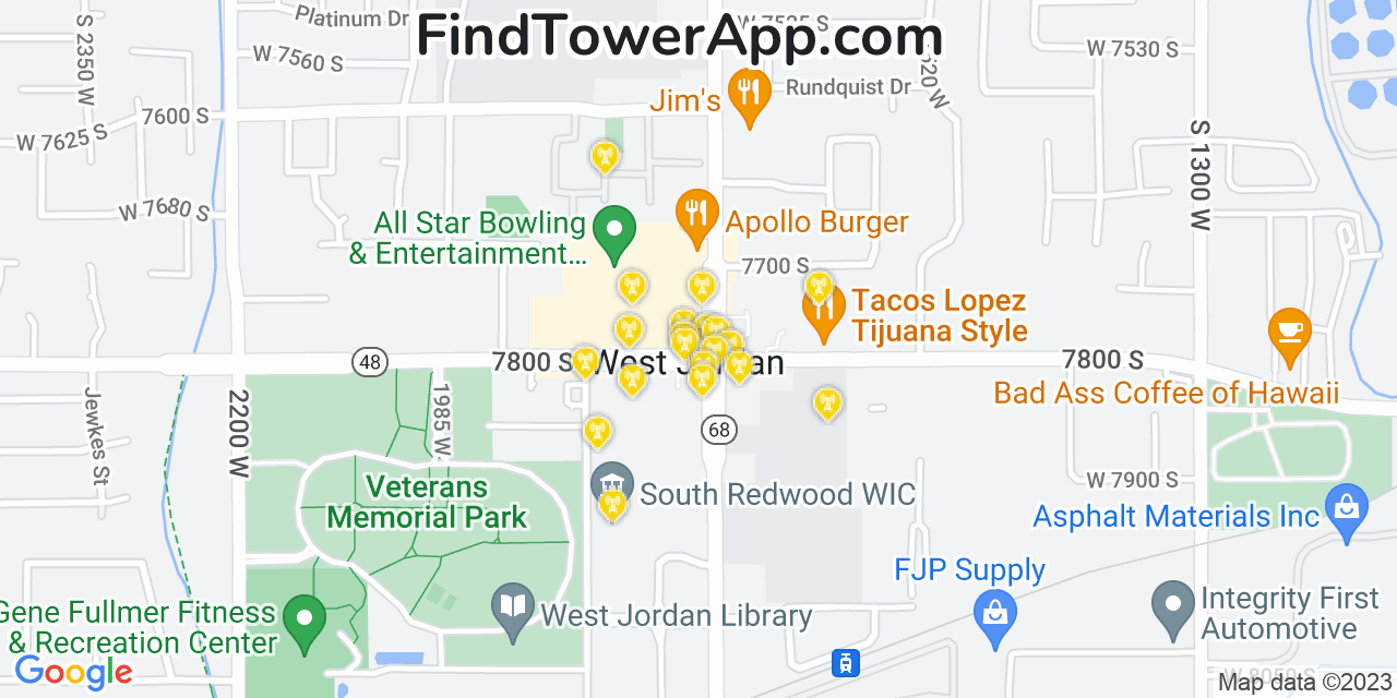 AT&T 4G/5G cell tower coverage map West Jordan, Utah