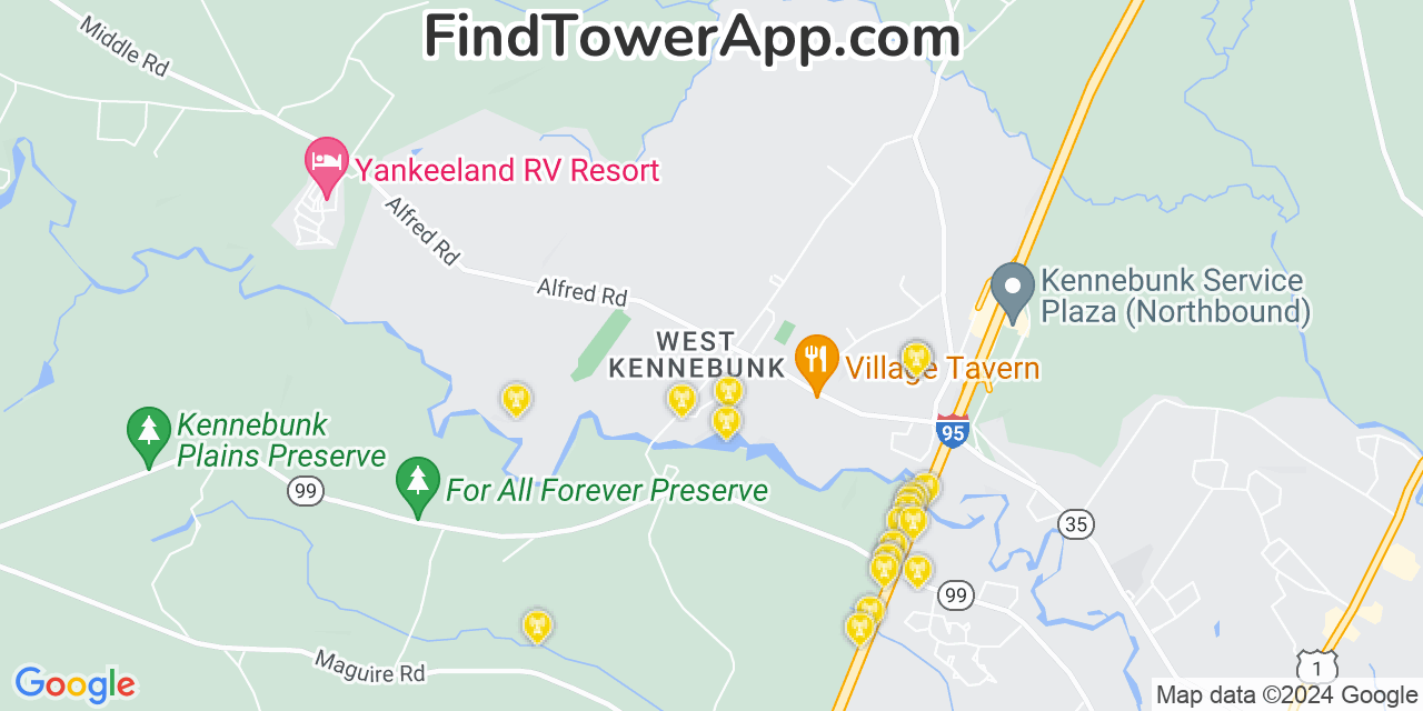 AT&T 4G/5G cell tower coverage map West Kennebunk, Maine