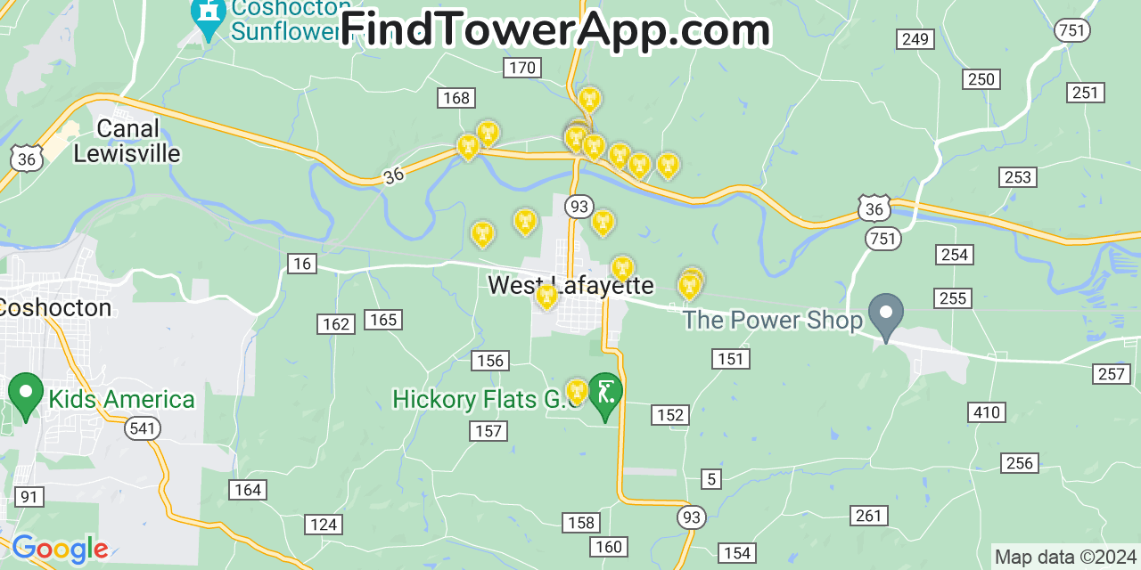 AT&T 4G/5G cell tower coverage map West Lafayette, Ohio