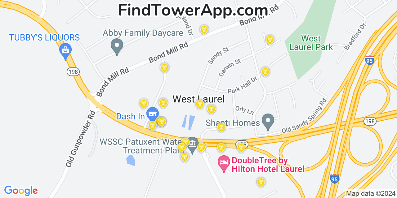 AT&T 4G/5G cell tower coverage map West Laurel, Maryland