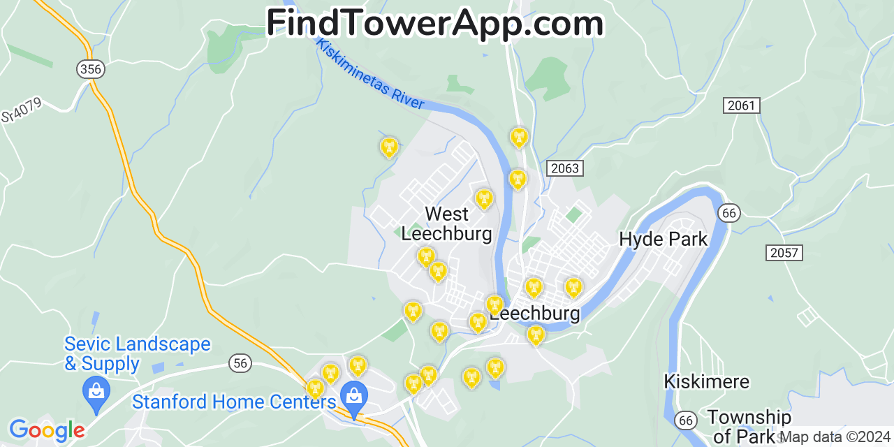 AT&T 4G/5G cell tower coverage map West Leechburg, Pennsylvania