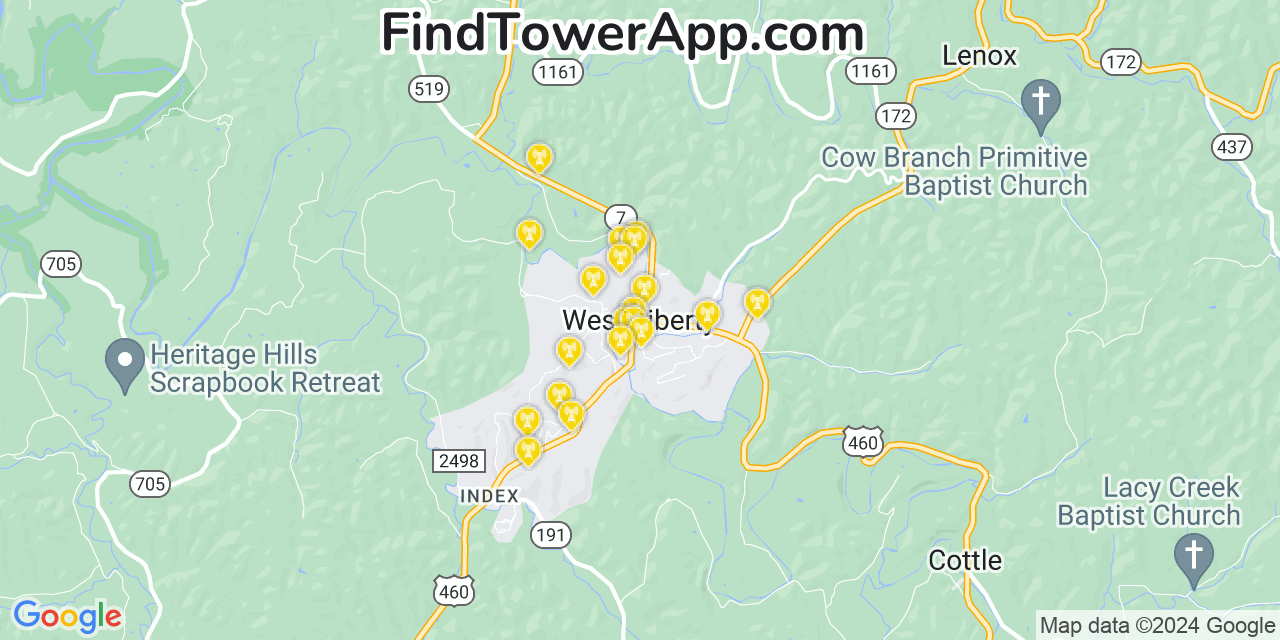 AT&T 4G/5G cell tower coverage map West Liberty, Kentucky