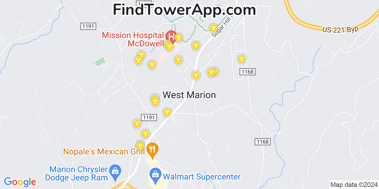 AT&T 4G/5G cell tower coverage map West Marion, North Carolina