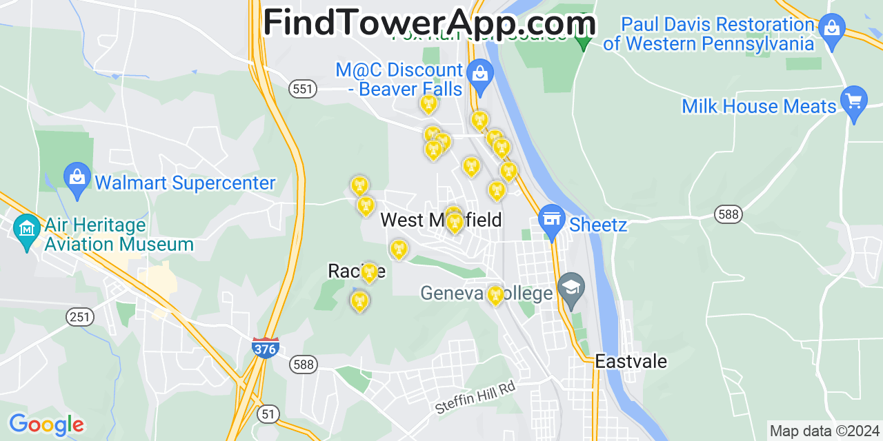 AT&T 4G/5G cell tower coverage map West Mayfield, Pennsylvania