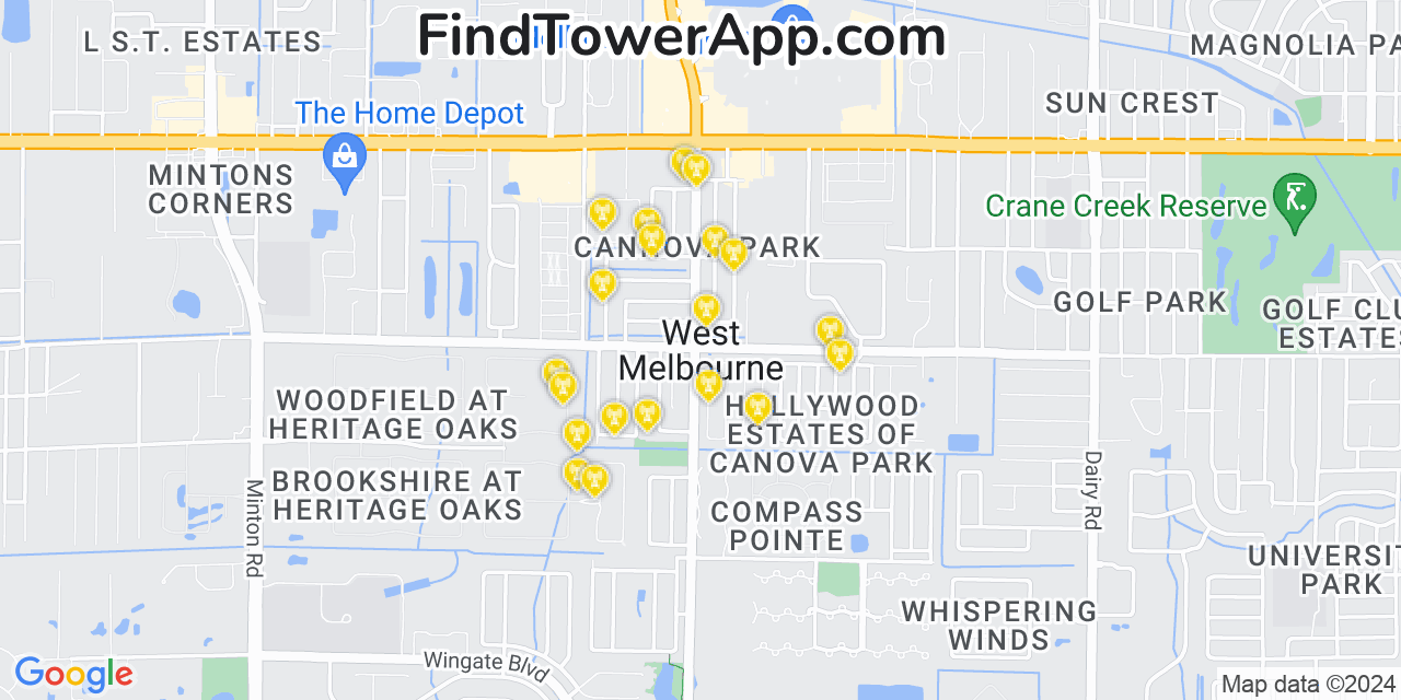 T-Mobile 4G/5G cell tower coverage map West Melbourne, Florida