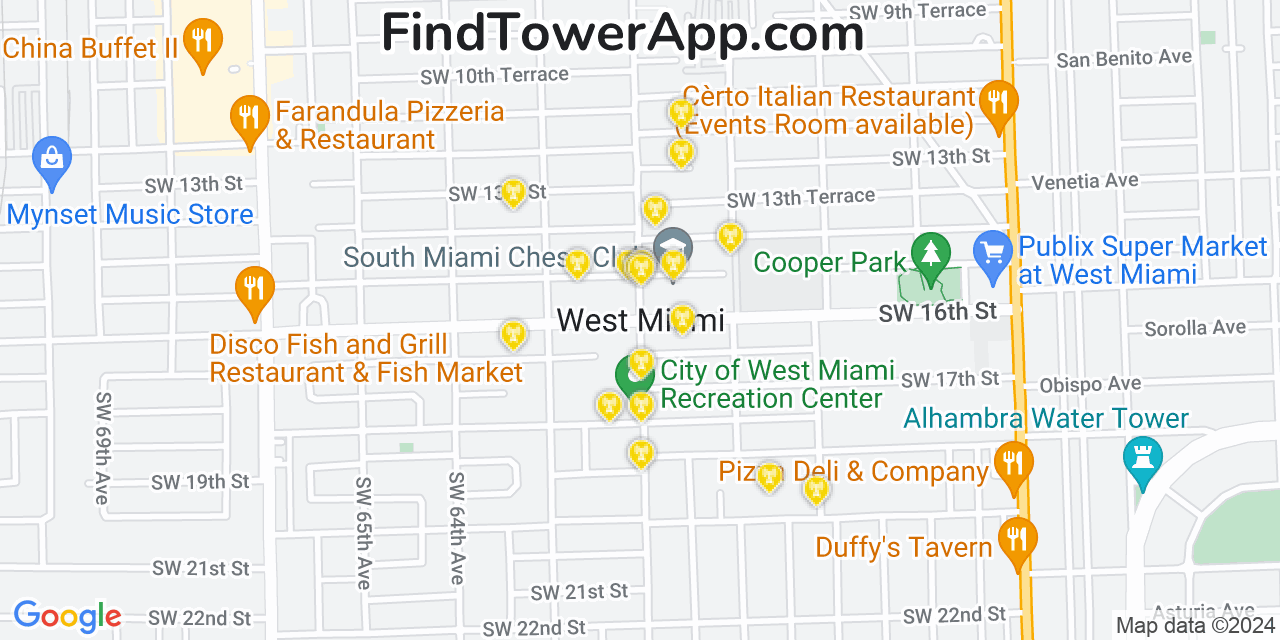AT&T 4G/5G cell tower coverage map West Miami, Florida