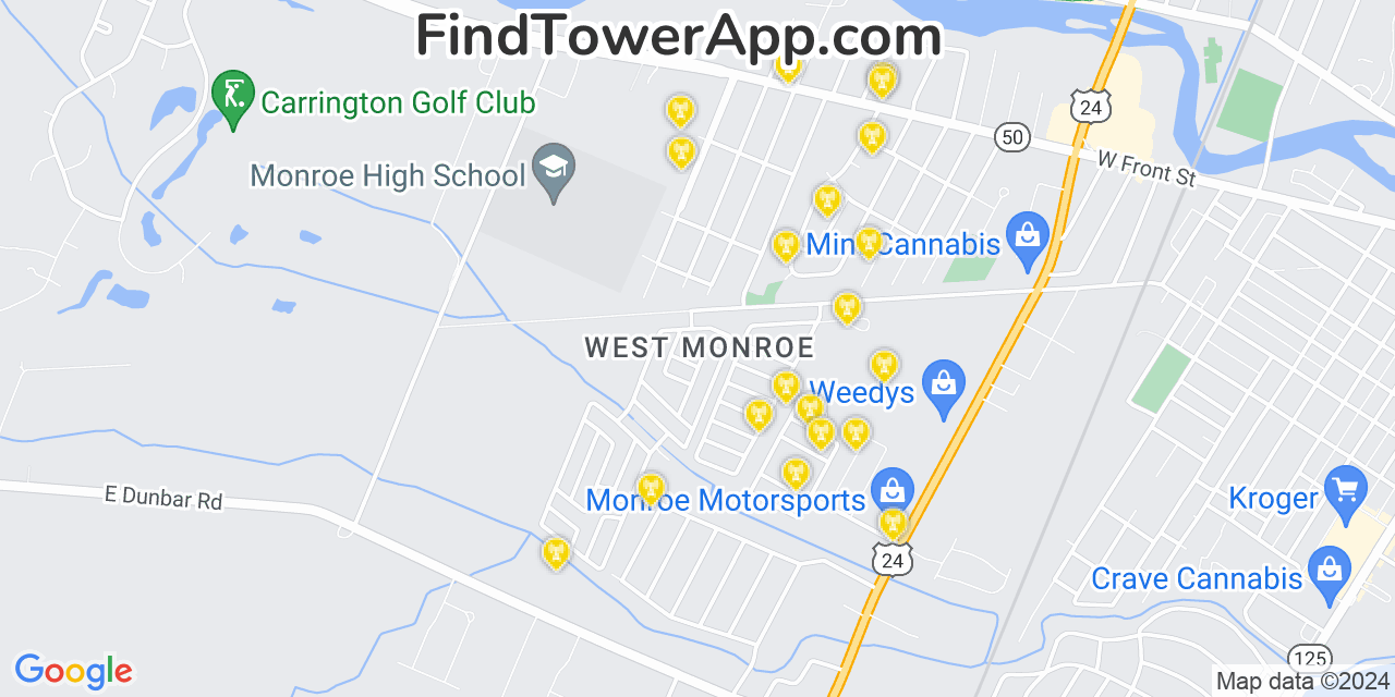 Verizon 4G/5G cell tower coverage map West Monroe, Michigan