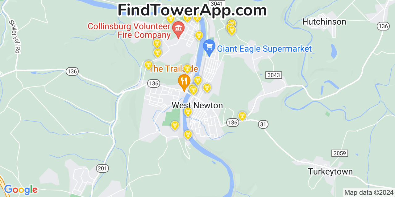 AT&T 4G/5G cell tower coverage map West Newton, Pennsylvania