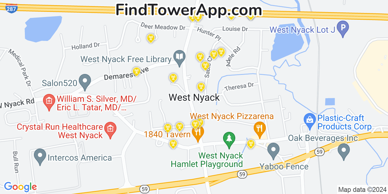 AT&T 4G/5G cell tower coverage map West Nyack, New York