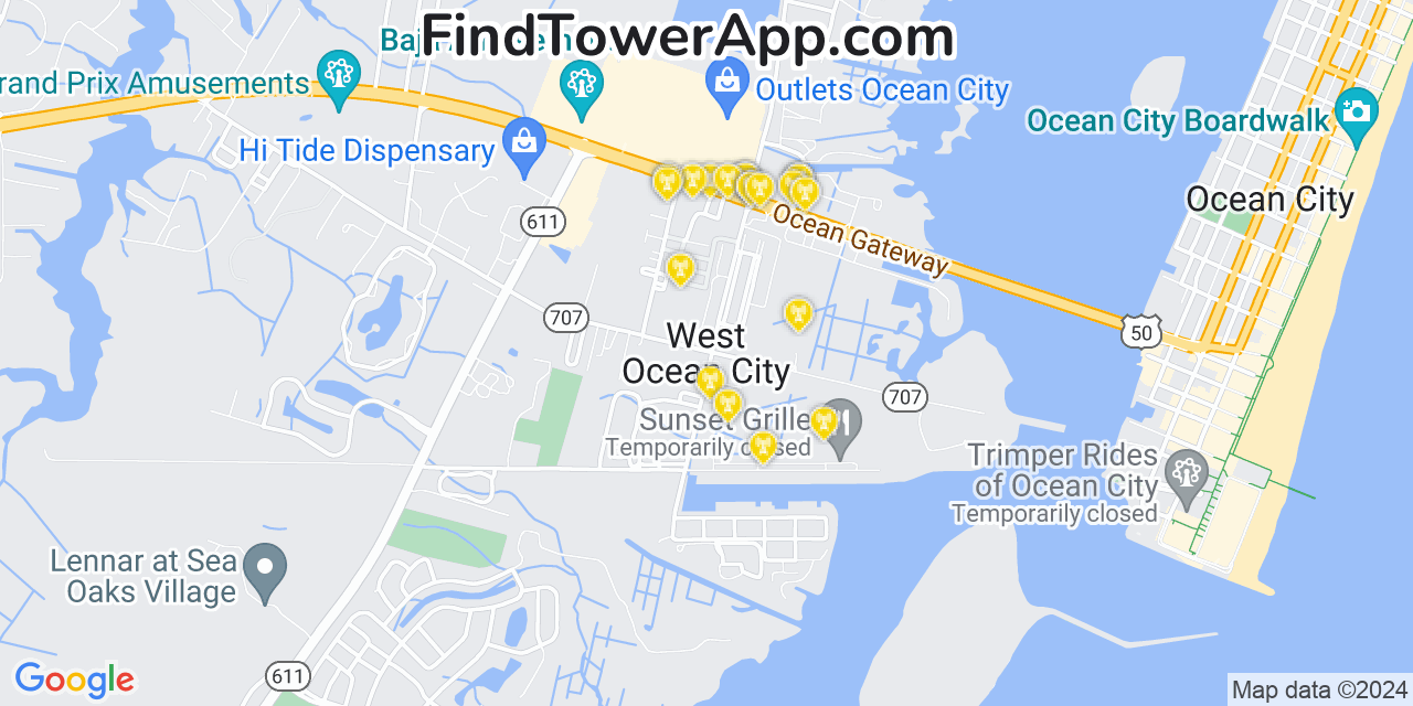AT&T 4G/5G cell tower coverage map West Ocean City, Maryland