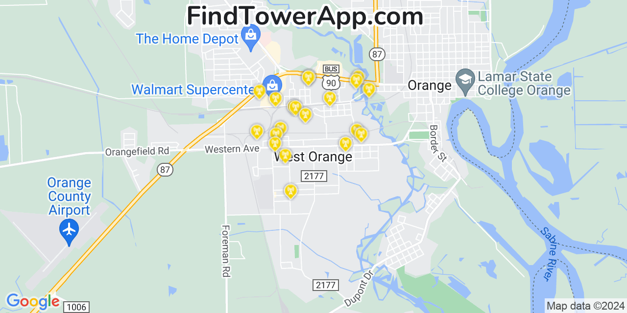 AT&T 4G/5G cell tower coverage map West Orange, Texas