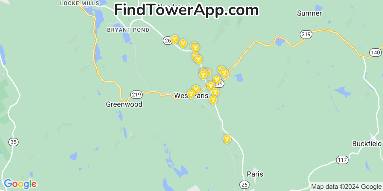AT&T 4G/5G cell tower coverage map West Paris, Maine