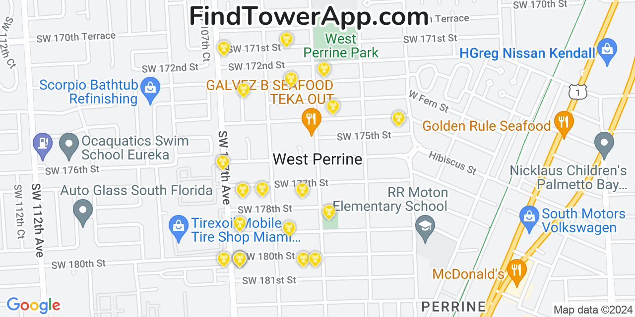 AT&T 4G/5G cell tower coverage map West Perrine, Florida