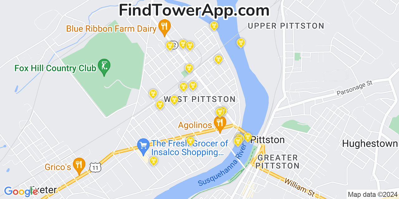 AT&T 4G/5G cell tower coverage map West Pittston, Pennsylvania