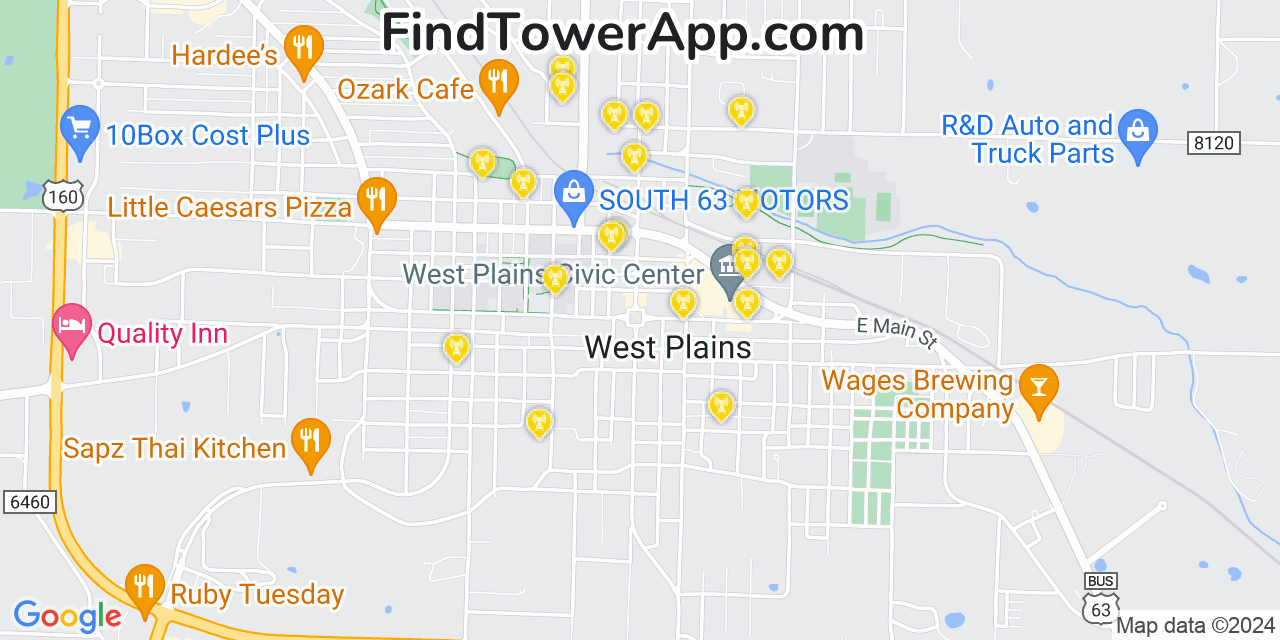 AT&T 4G/5G cell tower coverage map West Plains, Missouri