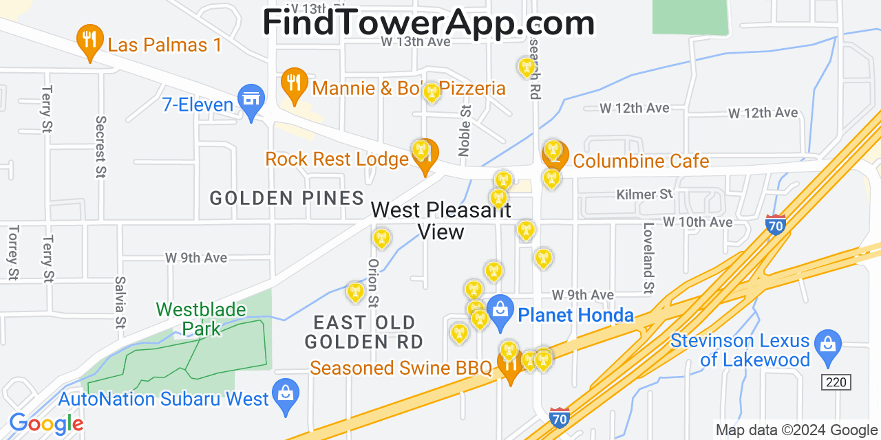 AT&T 4G/5G cell tower coverage map West Pleasant View, Colorado