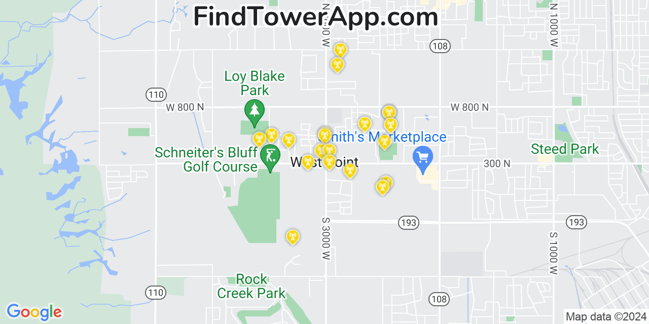 AT&T 4G/5G cell tower coverage map West Point, Utah
