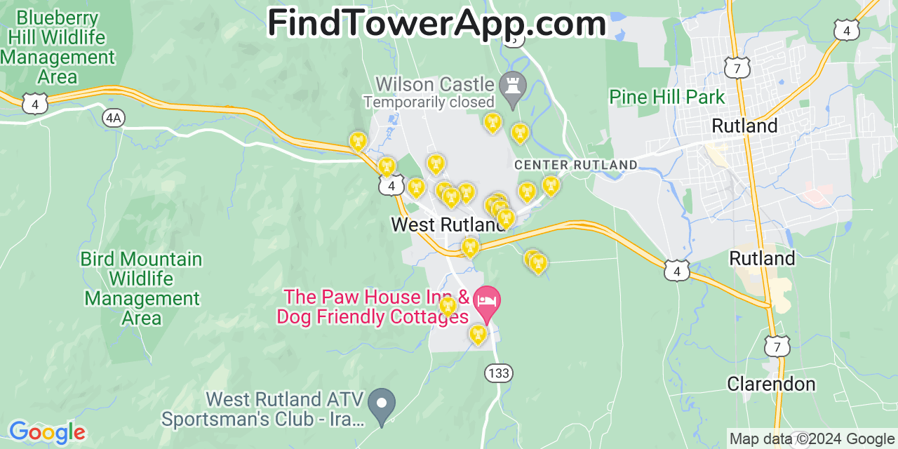 AT&T 4G/5G cell tower coverage map West Rutland, Vermont