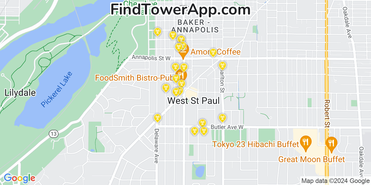 AT&T 4G/5G cell tower coverage map West Saint Paul, Minnesota