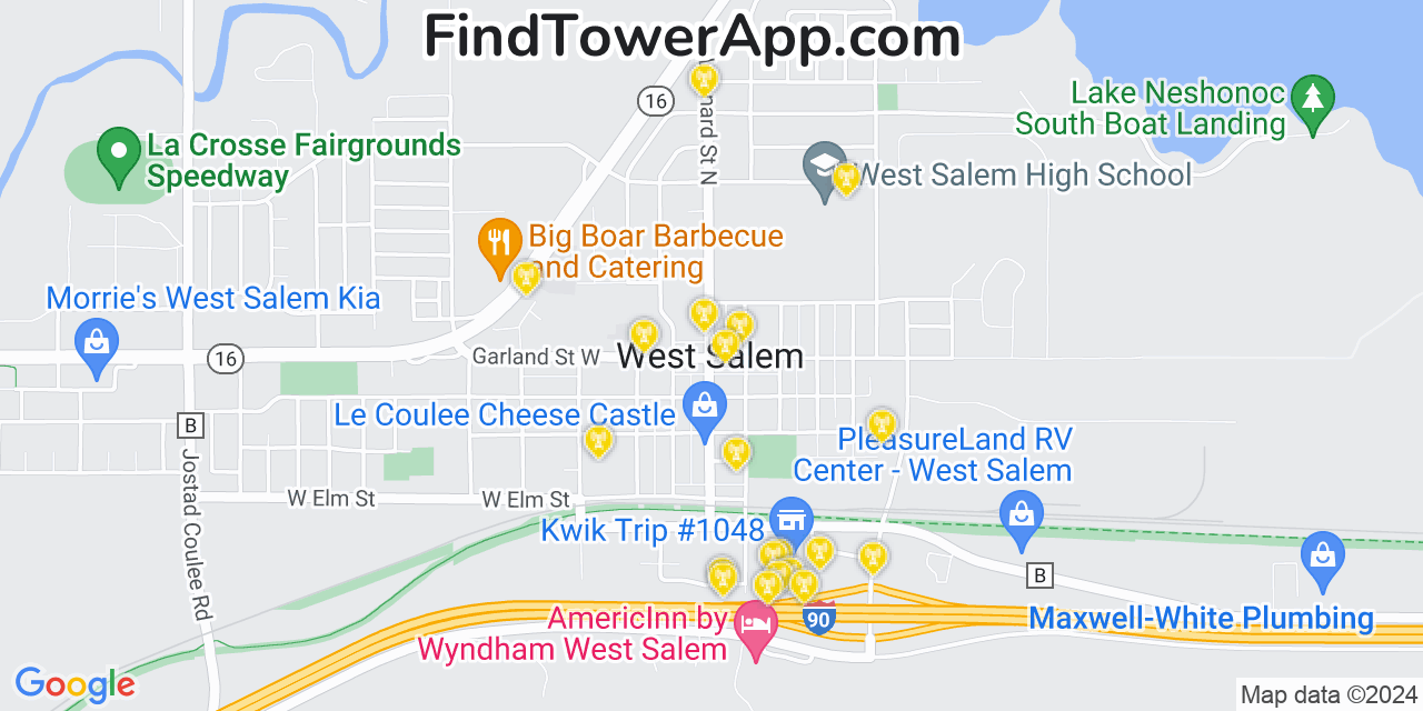 AT&T 4G/5G cell tower coverage map West Salem, Wisconsin