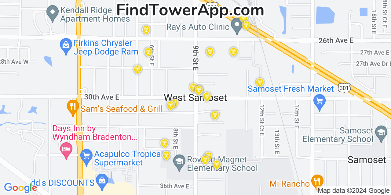 AT&T 4G/5G cell tower coverage map West Samoset, Florida