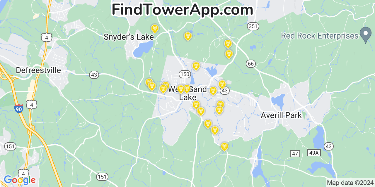 AT&T 4G/5G cell tower coverage map West Sand Lake, New York