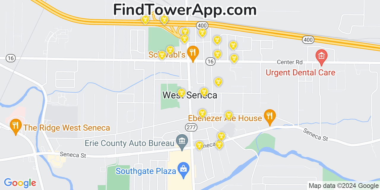 AT&T 4G/5G cell tower coverage map West Seneca, New York