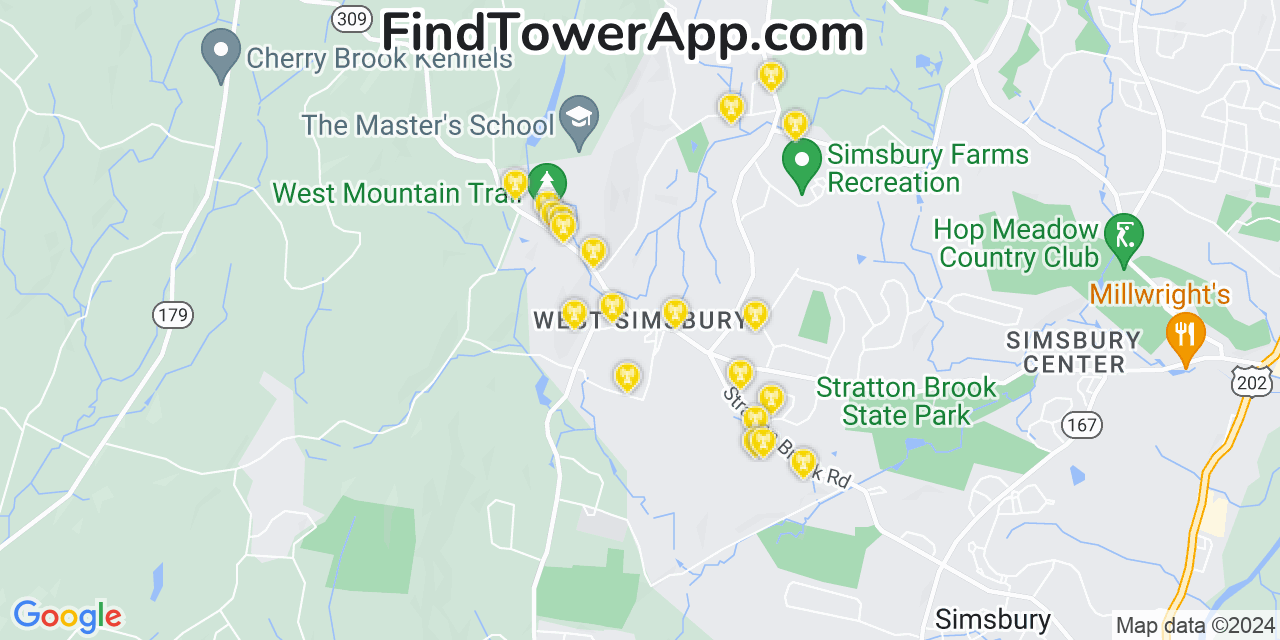AT&T 4G/5G cell tower coverage map West Simsbury, Connecticut