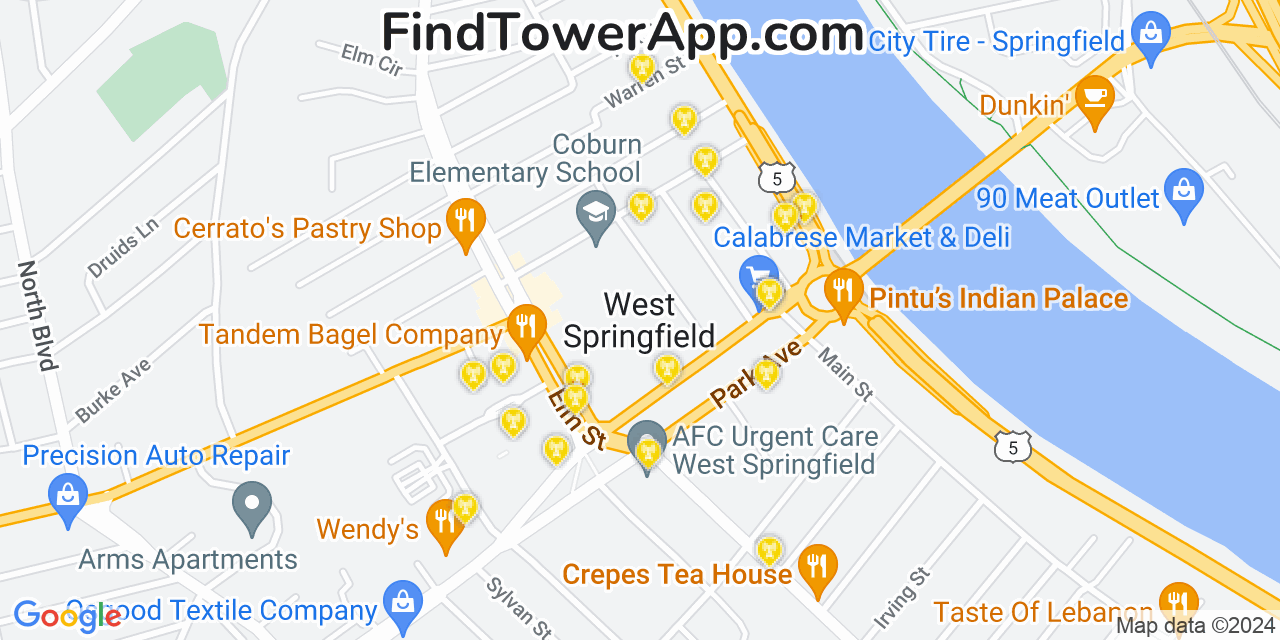 T-Mobile 4G/5G cell tower coverage map West Springfield, Massachusetts