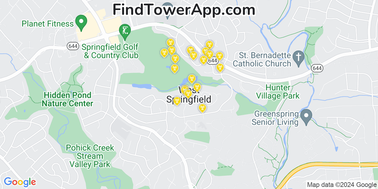 AT&T 4G/5G cell tower coverage map West Springfield, Virginia