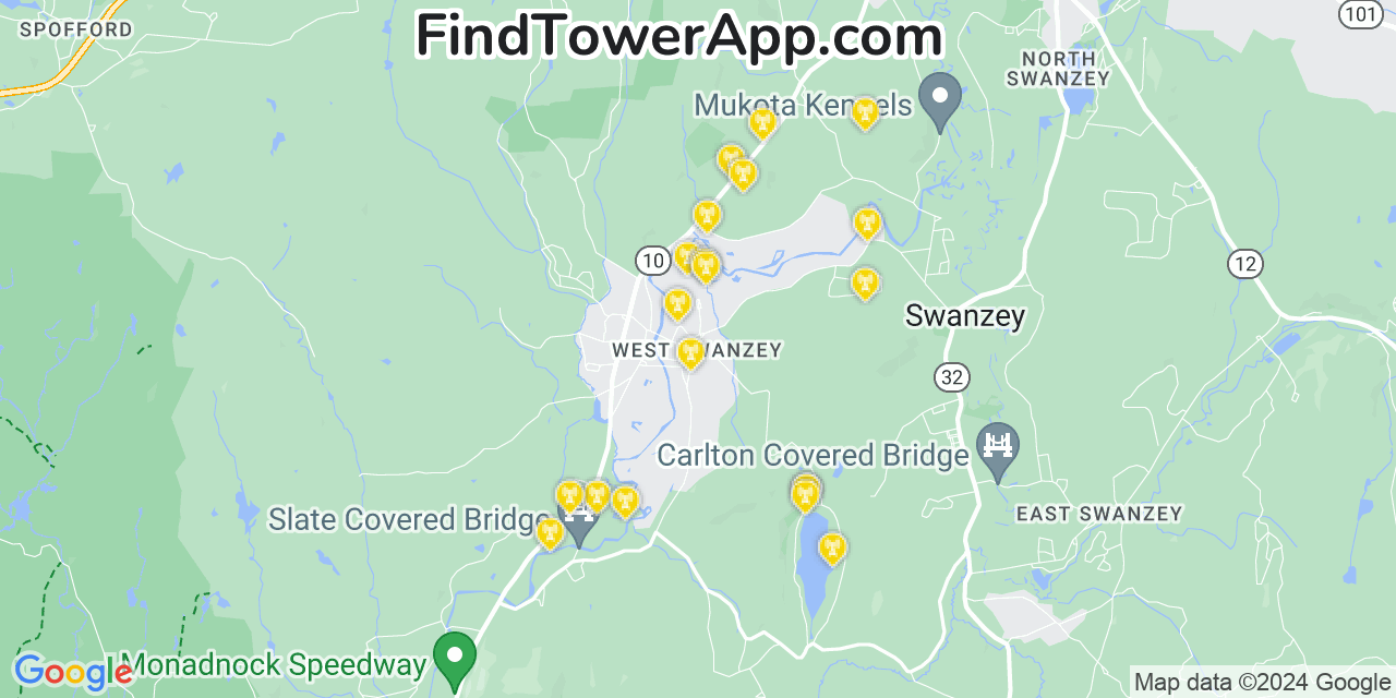 AT&T 4G/5G cell tower coverage map West Swanzey, New Hampshire