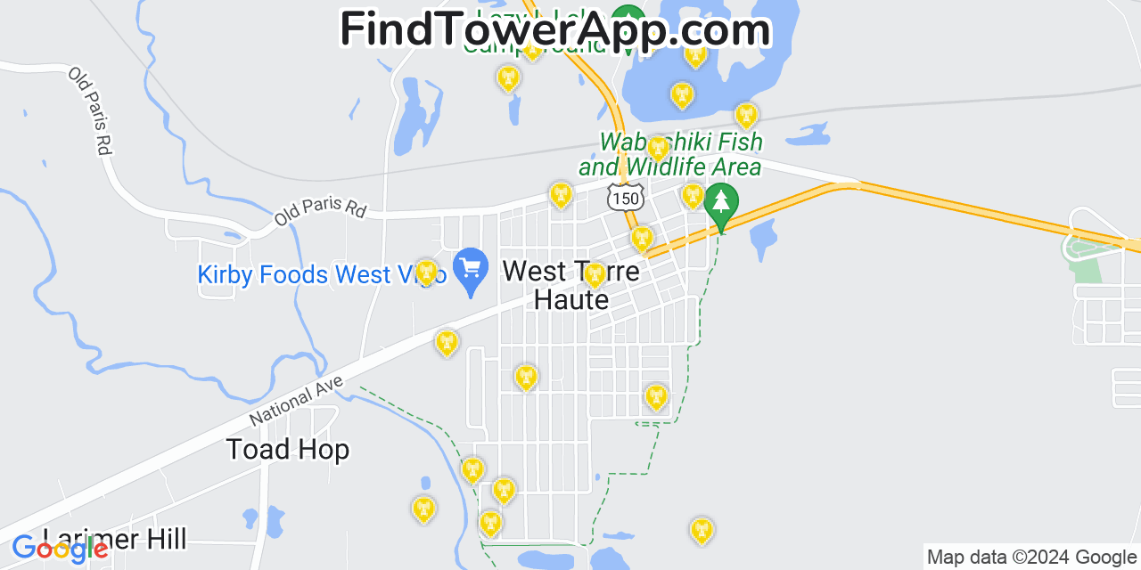 AT&T 4G/5G cell tower coverage map West Terre Haute, Indiana