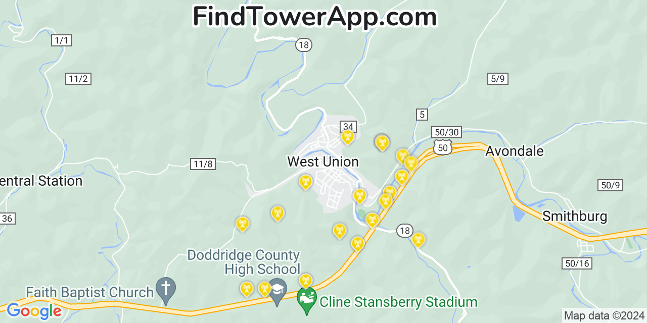 T-Mobile 4G/5G cell tower coverage map West Union, West Virginia