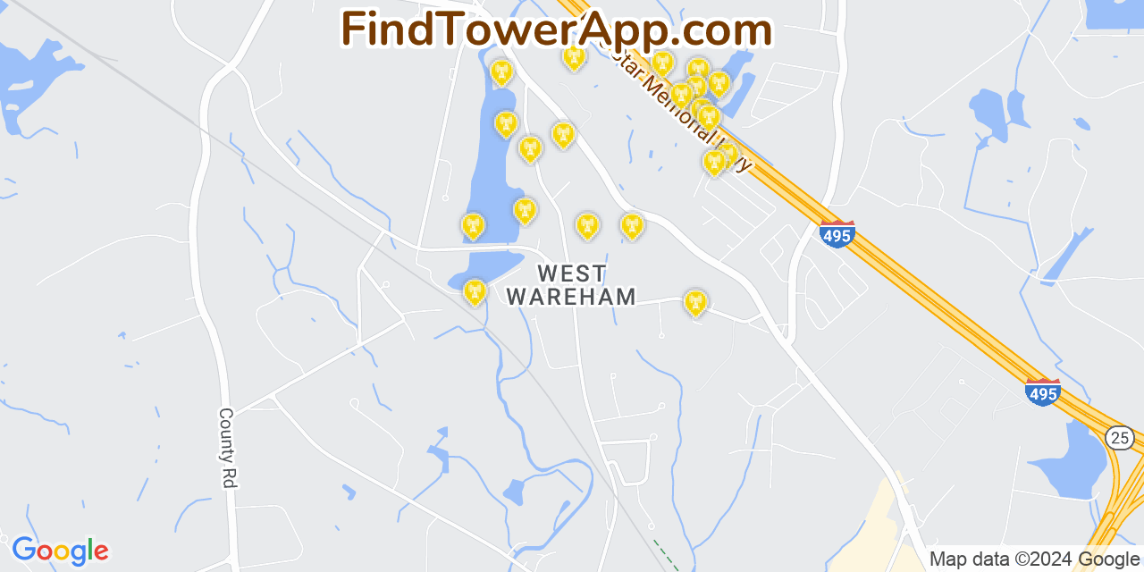 Verizon 4G/5G cell tower coverage map West Wareham, Massachusetts