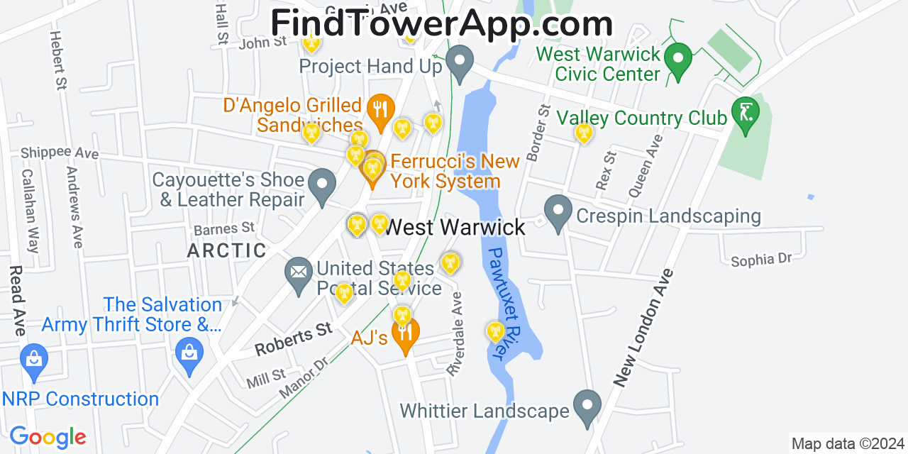 AT&T 4G/5G cell tower coverage map West Warwick, Rhode Island