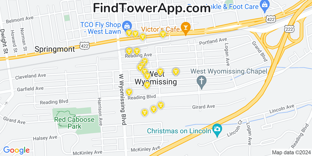 AT&T 4G/5G cell tower coverage map West Wyomissing, Pennsylvania