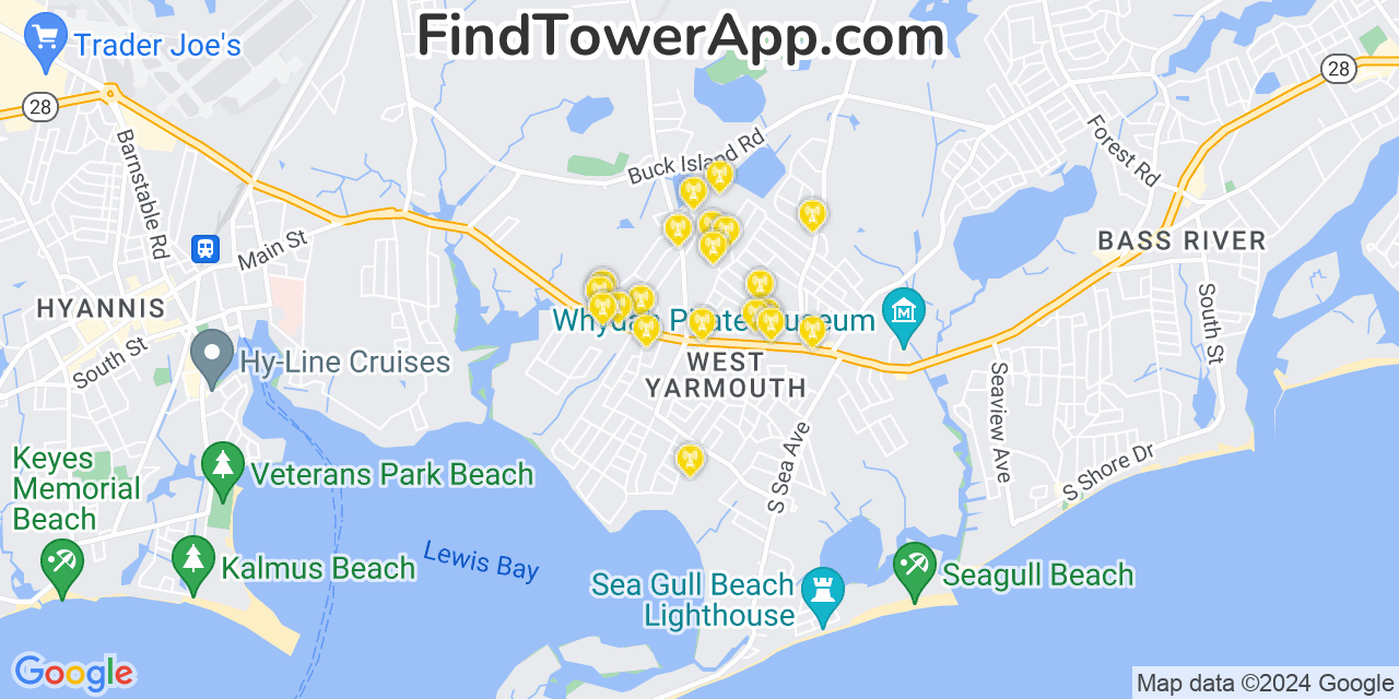 AT&T 4G/5G cell tower coverage map West Yarmouth, Massachusetts