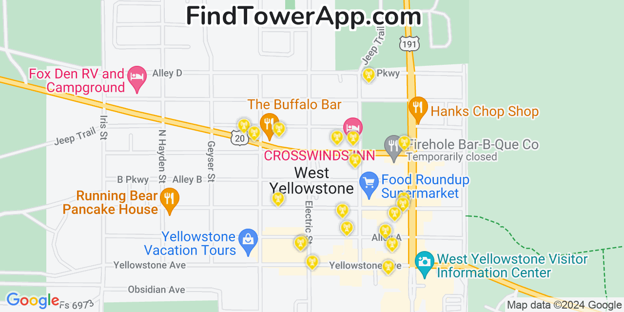 AT&T 4G/5G cell tower coverage map West Yellowstone, Montana