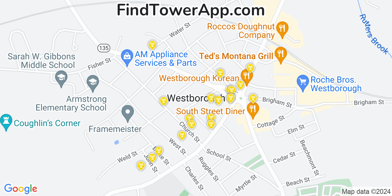 AT&T 4G/5G cell tower coverage map Westborough, Massachusetts