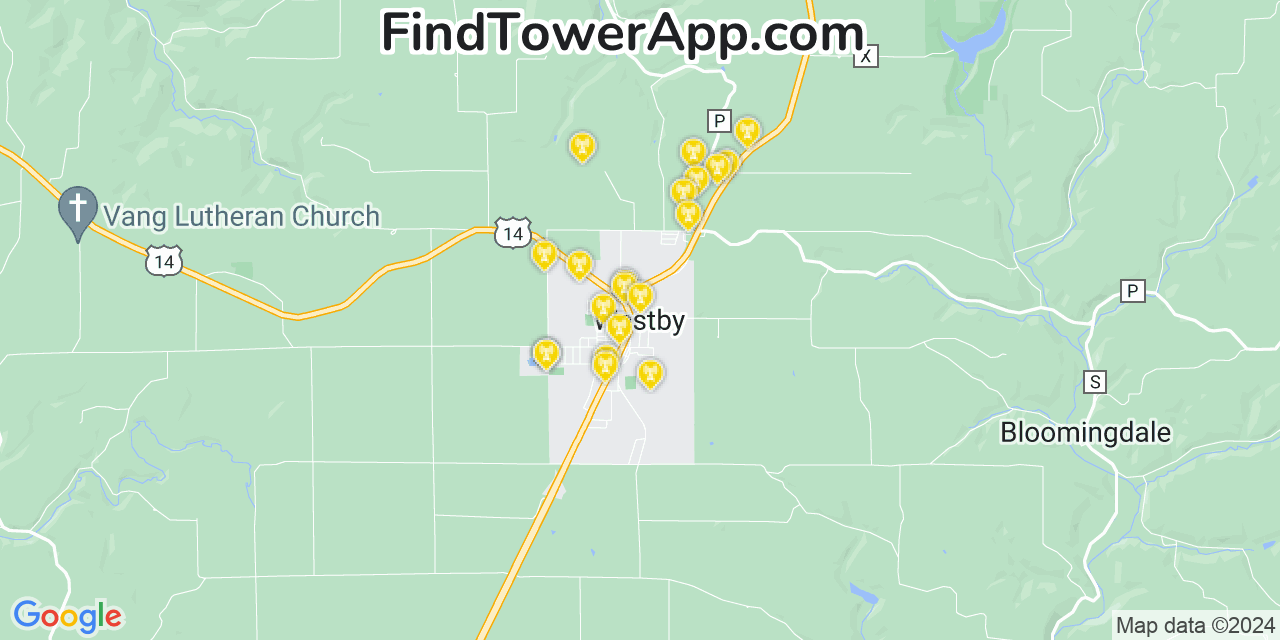 AT&T 4G/5G cell tower coverage map Westby, Wisconsin