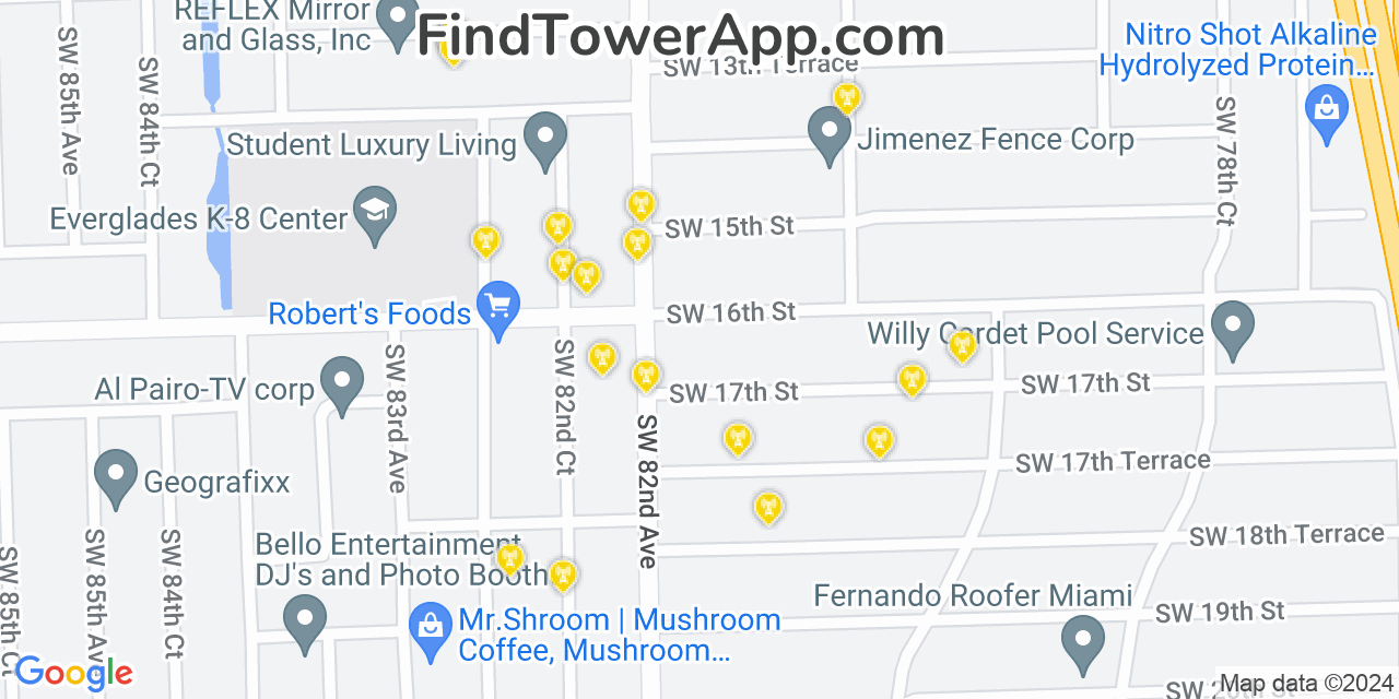 AT&T 4G/5G cell tower coverage map Westchester, Florida