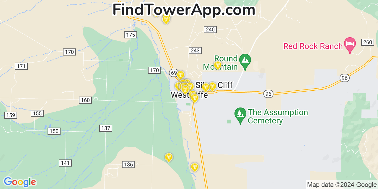 AT&T 4G/5G cell tower coverage map Westcliffe, Colorado