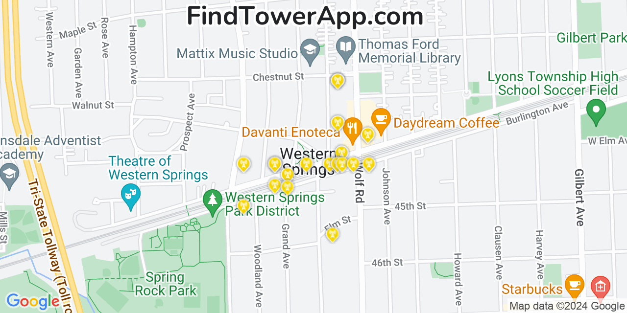AT&T 4G/5G cell tower coverage map Western Springs, Illinois